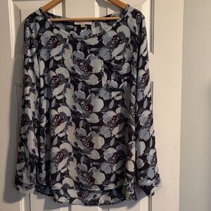 LOFT Blue and Purple Floral Blouse